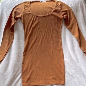 Zara Fitted Long Sleeve Dress Mustard Size M